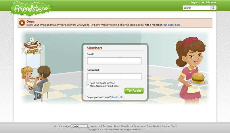 Perubahan website Friendster yang fokus pada game. (flickr.com/Chris Messina)