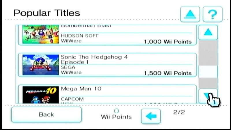Tampilan antarmuka Wii Store