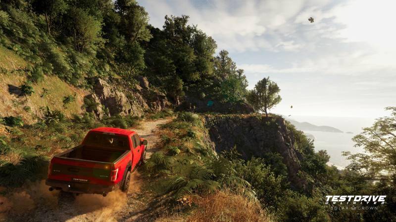 Mendaki Dragon’s Peak menggunakan mobil pickup. (Steam)
