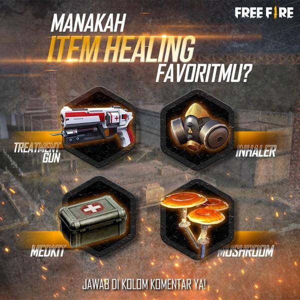 Beberapa jenis item untuk healing di Free Fire. (facebook.com/FreefireID)