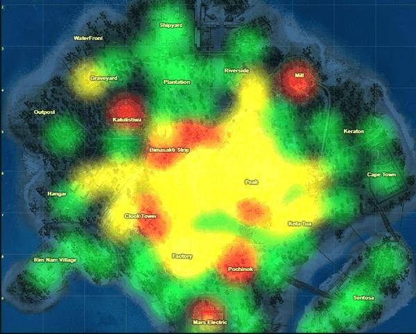 Hot Drop di map Bermuda. Hindari lokasi berwarna merah. (Gurugamer.com)