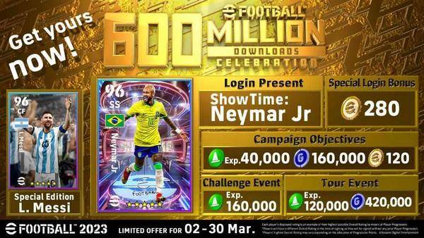 Hadiah perayaan 600 juta download eFootball 2023. (VideoGamer)