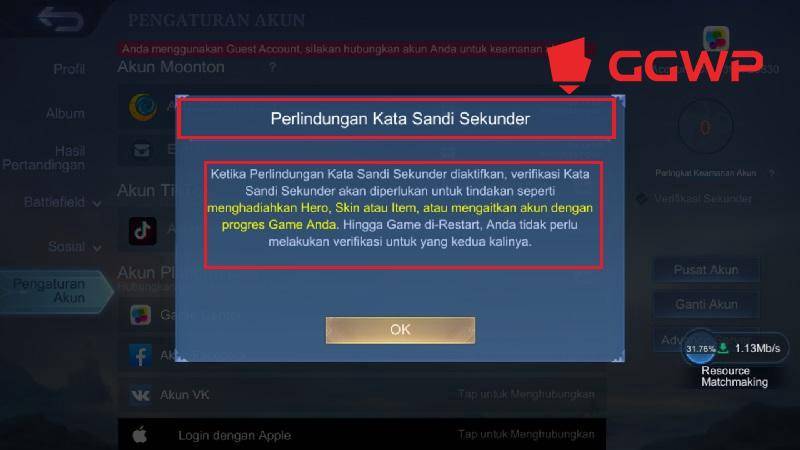 Apa Itu Kata Sandi Sekunder ML? (Dok. GGWP)