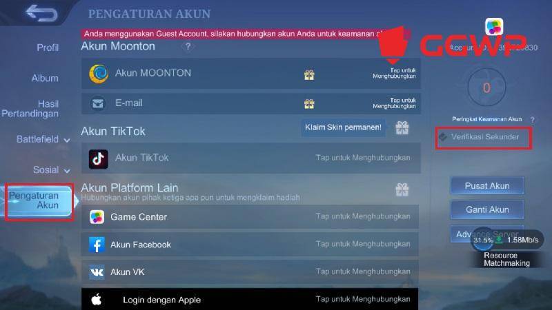 Cara membuat kata sandi sekunder ML (Dok. GGWP)