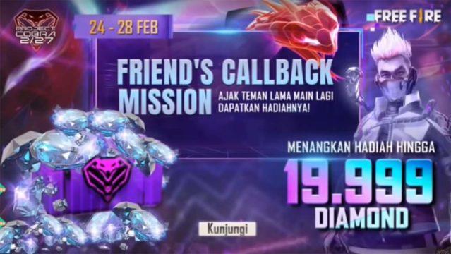 Cara Callback Teman di Free Fire Biar Dapat 19.999 Diamond Gratis, Buruan Ikutan!