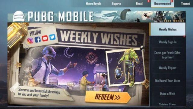 Kode Redeem PUBG Mobile Weekly Wishes, Spesial Ramadhan 2021