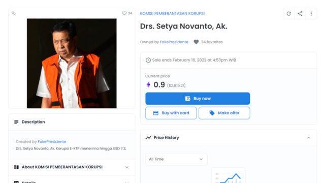 NFT Foto Koruptor Dijual di OpenSea, Ada Setnov Hingga Nazaruddin