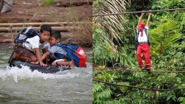 15 Potret Pilu Perjalanan ke Sekolah Paling Berbahaya di Dunia