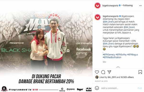 Mayang Anglc bersama BTR Branz di MPL Season 4 tahun 2019.