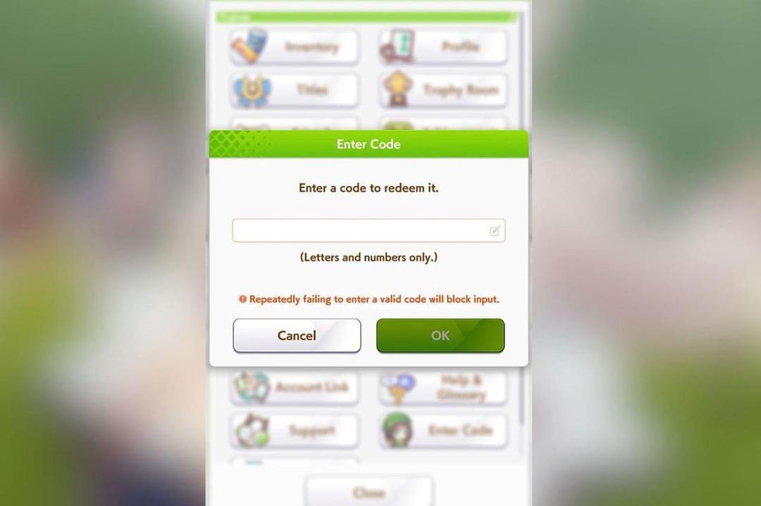 Menu kode redeem Umamusume. (Sportskeeda)