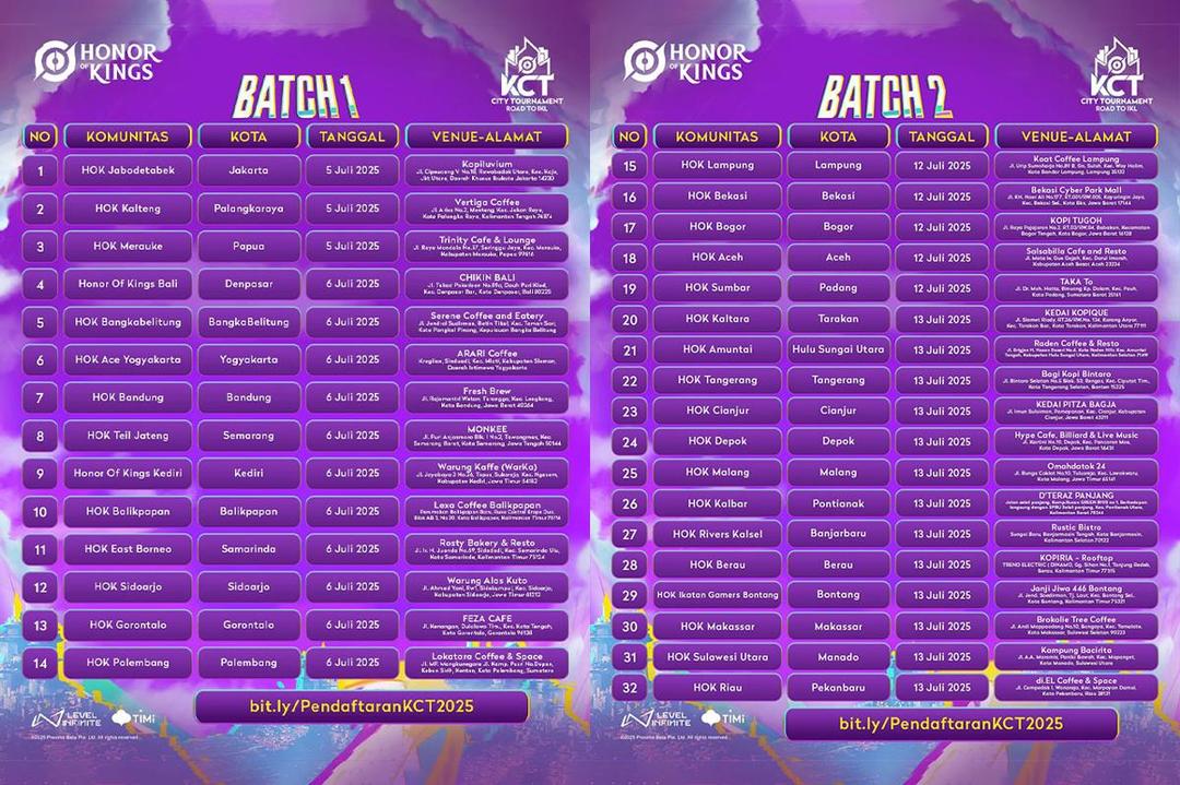 Jadwal roadshow Honor of Kings City Tournament. (Dok. Level Infinite)