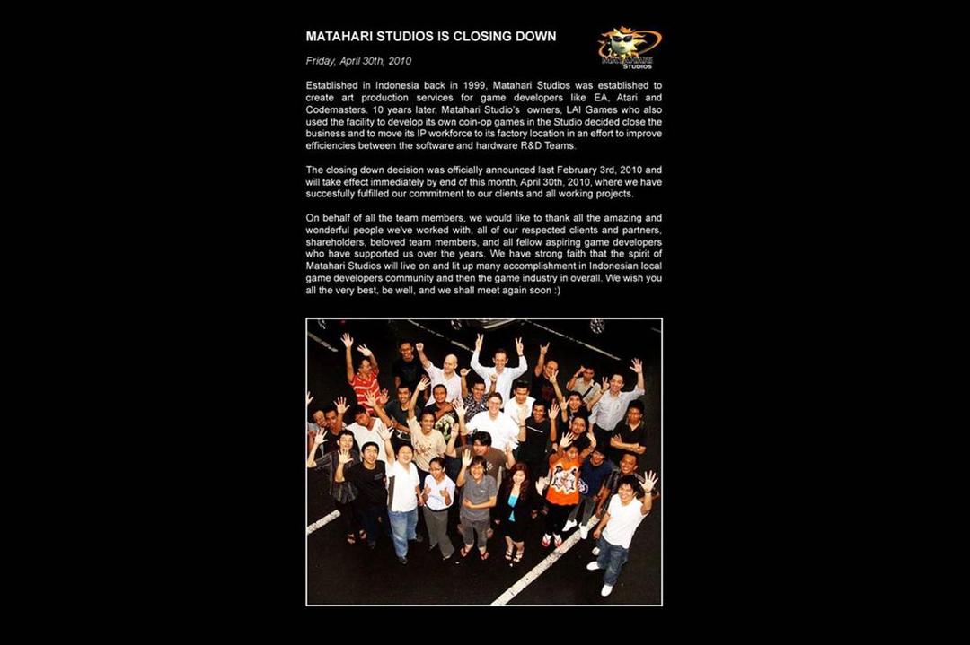 Matahari Studios tutup pada tahun 2010. (x.com/PrimbonGame)