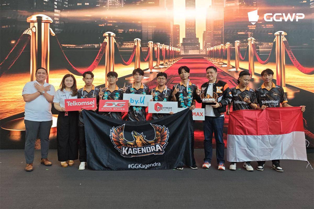 Divisi Free Fire Kagendra merayakan kemenangan FFNS 2025 Fall di Telkomsel Smart Office. (Dok. GGWP)
