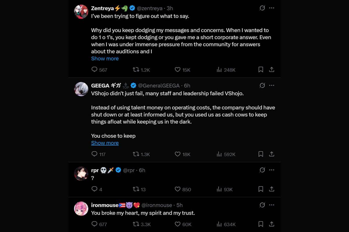 Mantan vtuber VShojo menyarakan keluhannya. (x.com/VShojo)