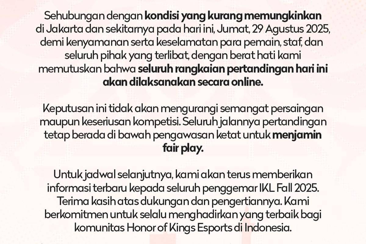 Statement resmi IKL. (instagram.com/HOK Esports ID)