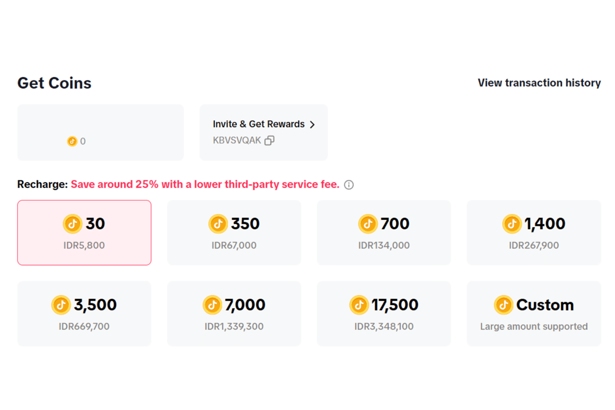 Harga koin TikTok di web