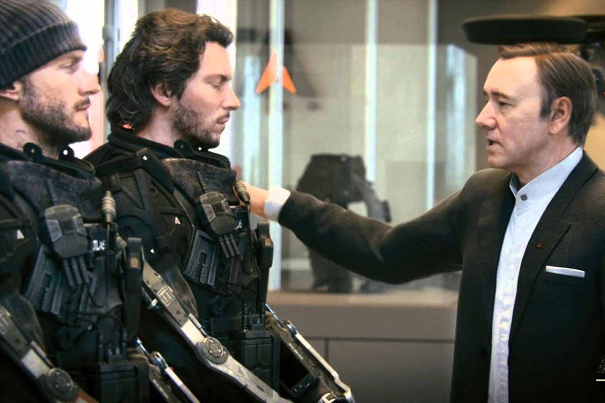 Aktor Gideon Emery, Troy Baker, dan Kevin Spacey di Call of Duty: Advanced Warfare. (YouTube)