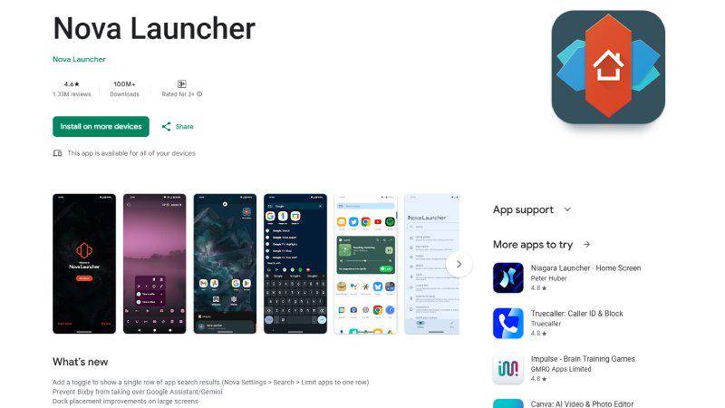 Nova Launcher telah diunduh sebanyak lebih dari 100 juta kali (play store)