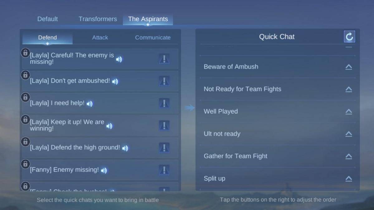 Fitur quick chat MLBB. (Reddit)