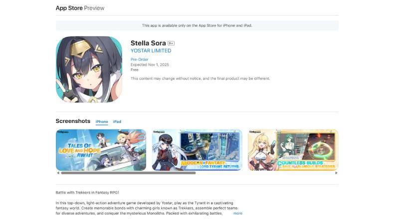 Stella Sora akhirnya hadir melalui App Store, lengkap dengan tanggal rilis. (Apple)