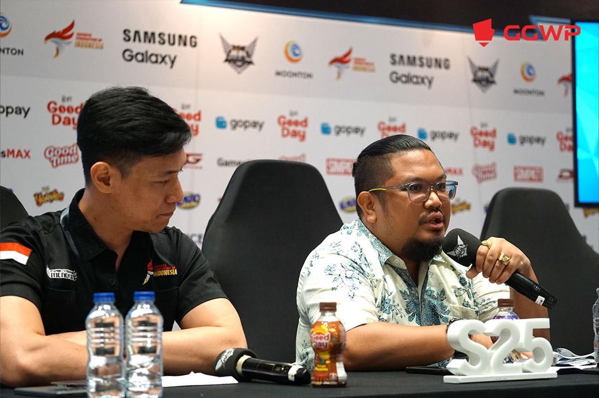 Martinus Manurung dari Moonton menjelaskan jadwal M7 berhalangan dengan jadwal acara di Indonesia Arena. (Dok. GGWP)