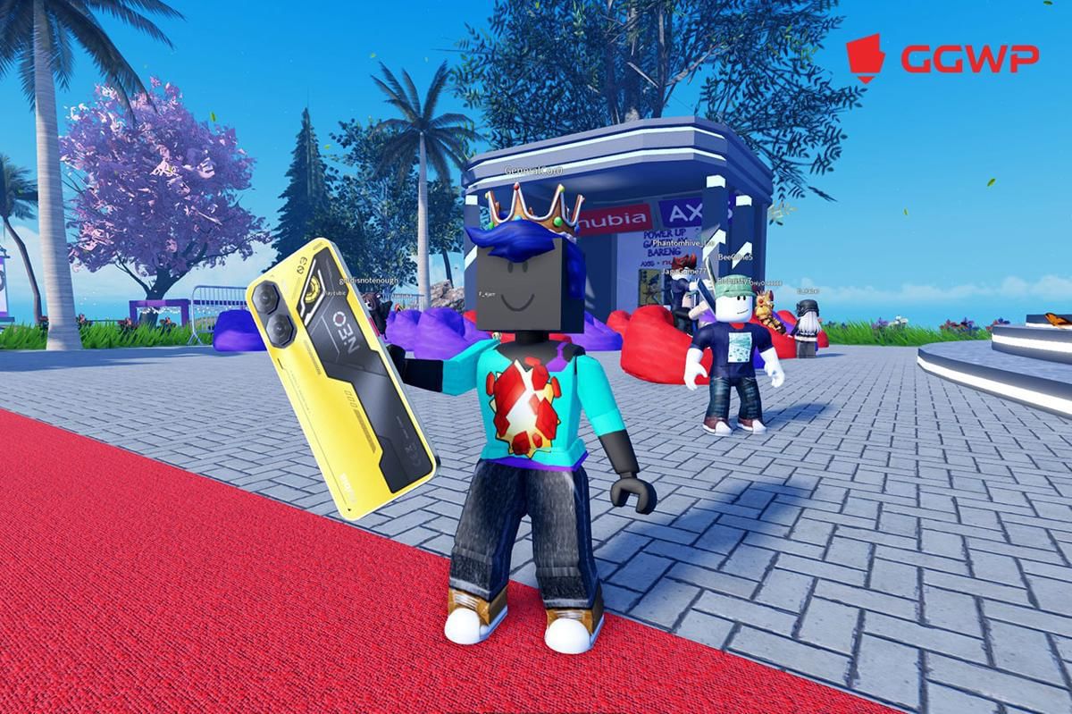 Awak media berpose dengan Nubia Neo 3 versi virtual. (Dok. GGWP)