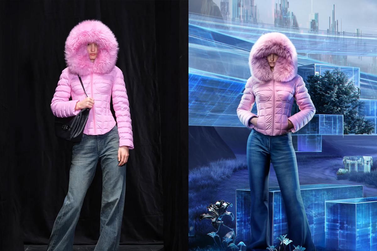 Perbandingan Balenciaga Winter 25 Pink Puffer asli dengan versi PUBG. (Berbagai sumber)