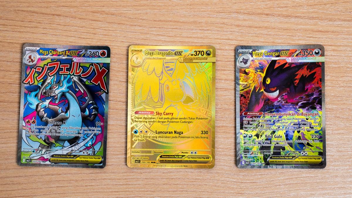4. Kartu Mega Charizard X ex MA, Mega Dragonite ex MUR & Mega Gengar ex SAR.jpg
