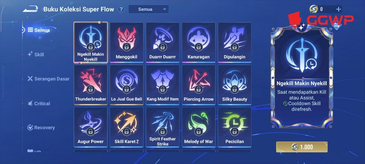 Beberapa talenta harus dibeli dengan Koin Super Flow. (Dok. GGWP)