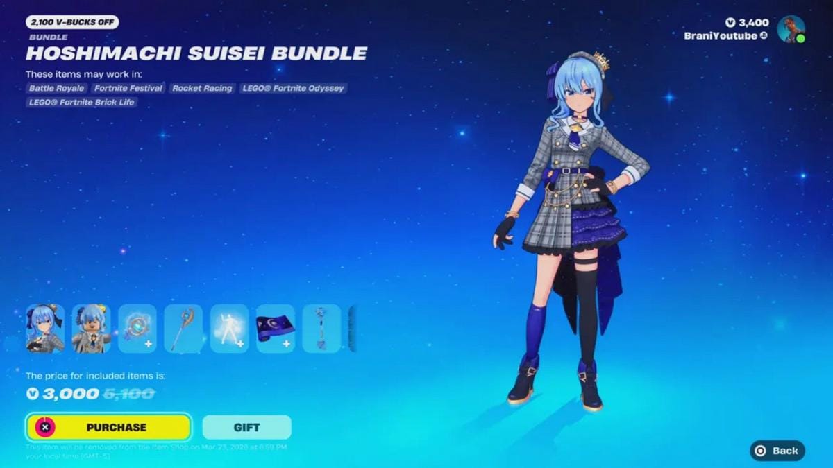 Daftar item di dalam bundle Hoshimachi Suisei. (CS2)