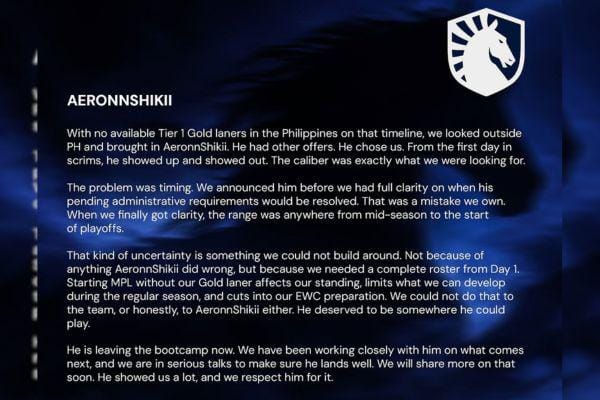 Debut AeronnShikii di MPL PH Gagal Terwujud, Ini Penjelasan Resminya