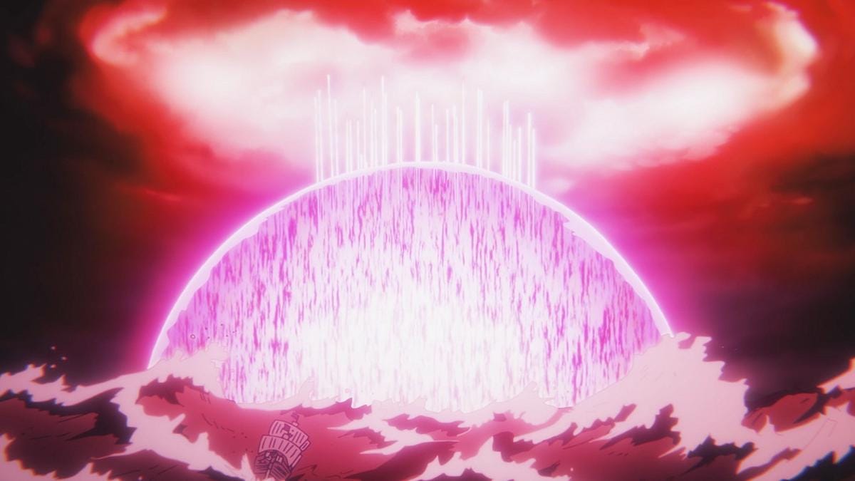 Momen kehancuran Lulusia akibat Ancient Weapon milik Imu. (Fandom)