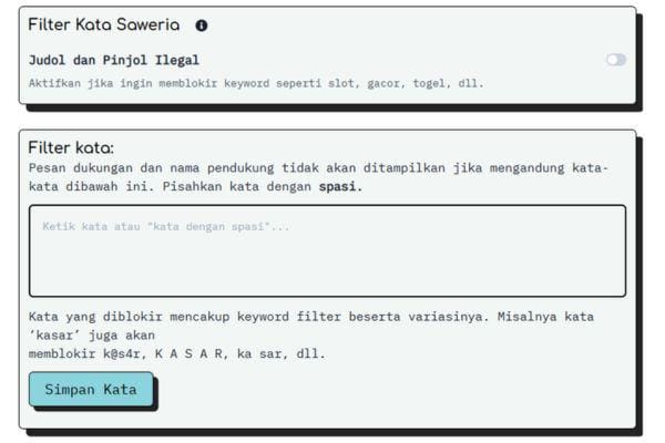 Cara Mengaktifkan Filter Kata Saweria untuk Blokir Pesan Tertentu