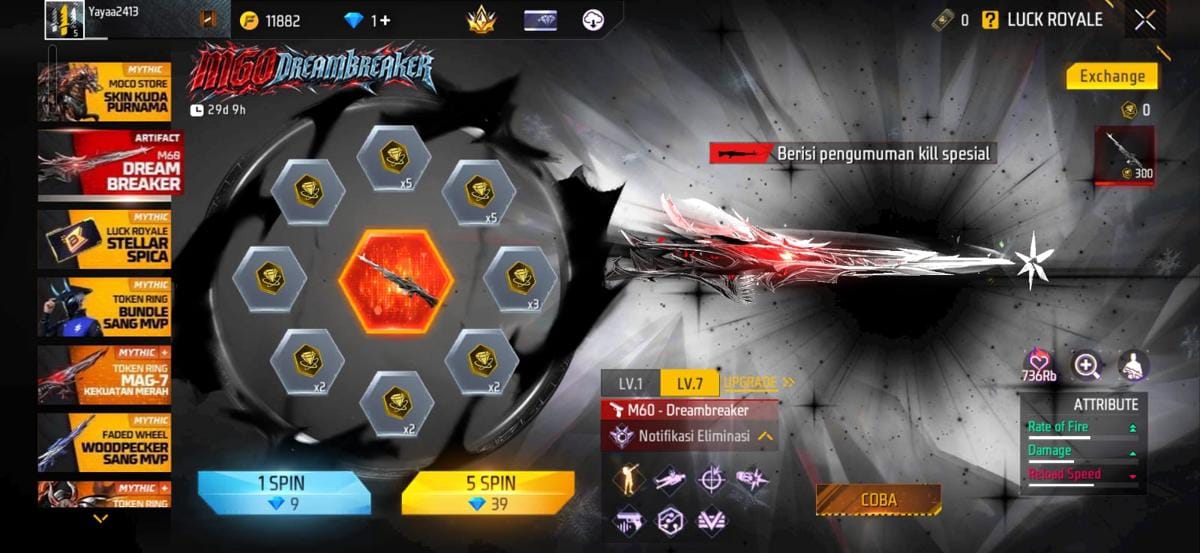 Cara Dapatkan EVO Gun M60 Dreambreaker Free Fire Tanpa Boros