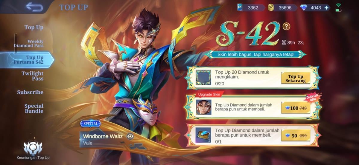 Top Up Pertama S42 MLBB: Cara Dapatkan Skin Vale Windborne Waltz dengan Murah