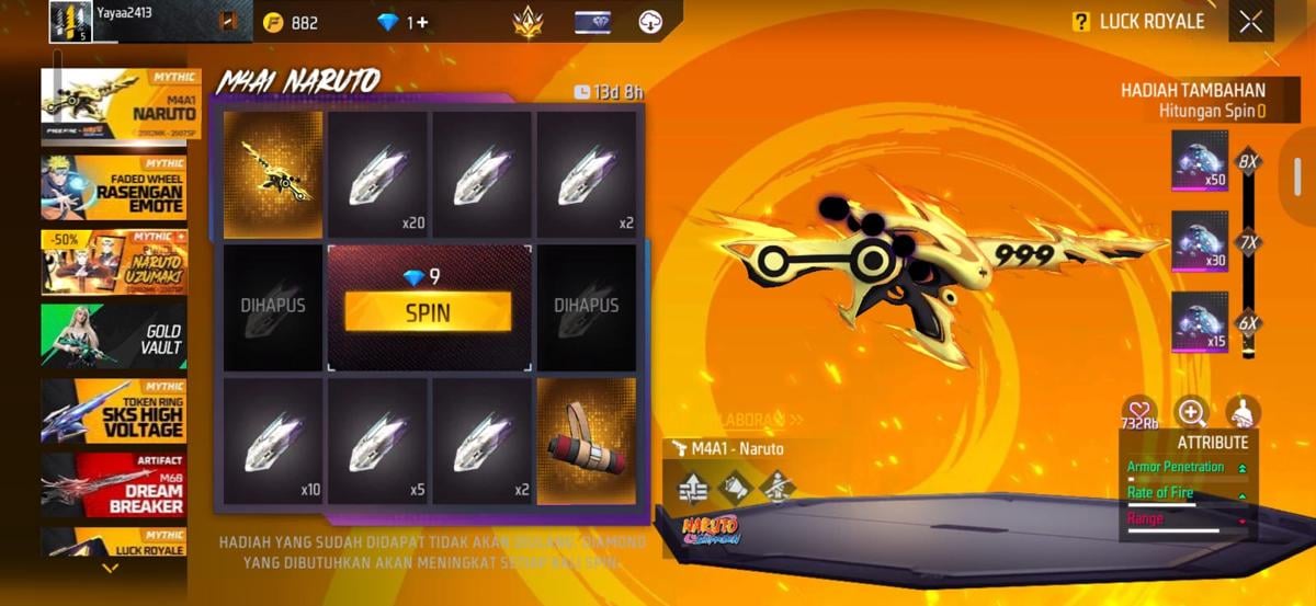 Mau Skin M4A1 Naruto? Ini Harga dan Cara Mendapatkannya di Free Fire