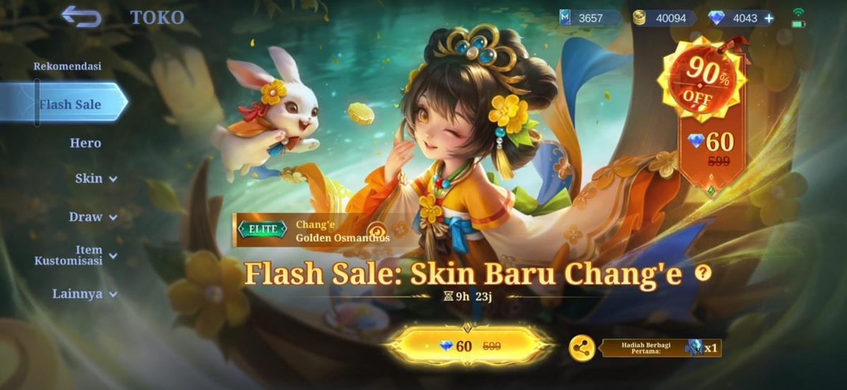 Skin Elite Chang'e Golden Osmanthus Cuma 60 Diamond, Begini Cara Hemat Belinya