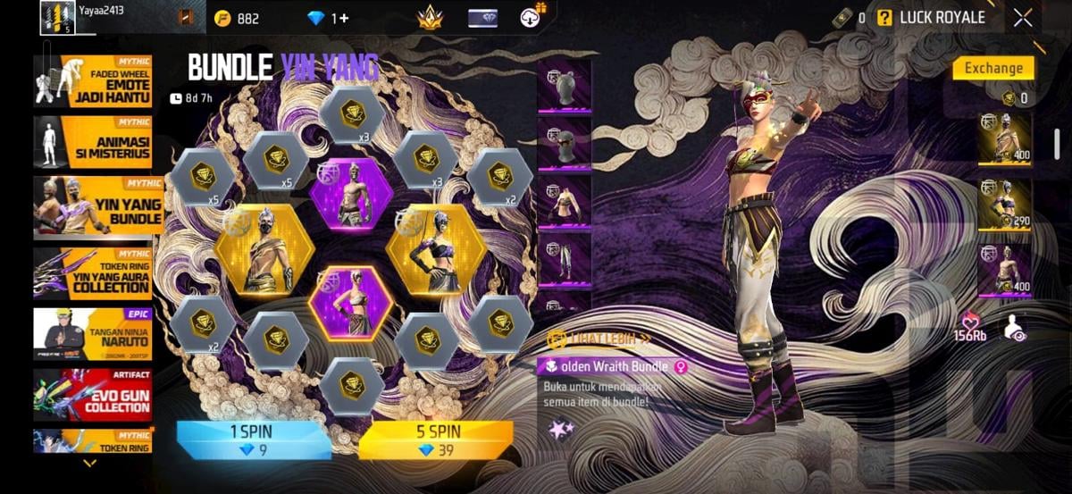 Bundle Yin Yang FF: Cara Mendapatkan, Harga Spin, dan Kebutuhan Token